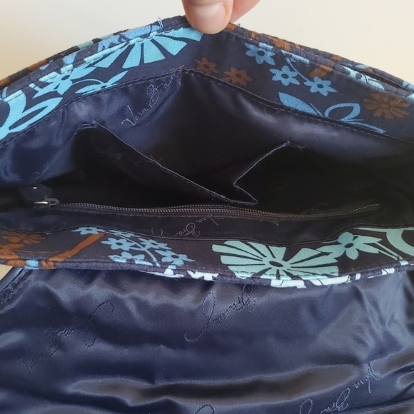 𝅺VERA Bradley Retired Fall 2016 Navy Blue Floral Slim Saddle Crossbody Bag Purse - Picture 13 of 16